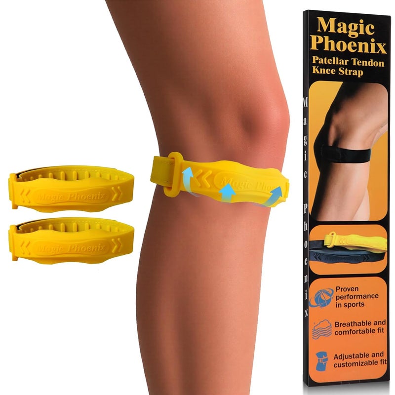 Magic Phoenix Premium Silicone Patella Band – Adjustable Knee Strap for Patellar Tendon Support & Pain Relief, Ideal for Tendonitis, Jumper’s Knee & Sports Recovery – 2 Pack (yellow) - Image 1